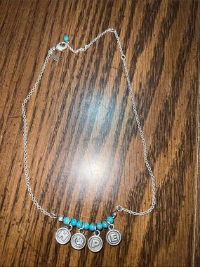 Premier Designs Silver-tone Necklace with Turquoise Beads and Letter Charms